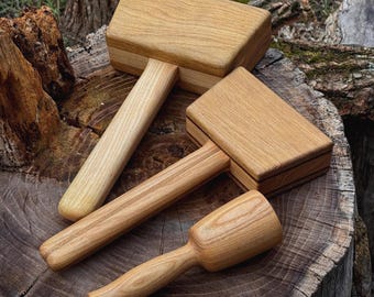 Wood Mallet for Woodworking, Carving, Joinery, Ergonomic Ash Handle, Balanced Weight