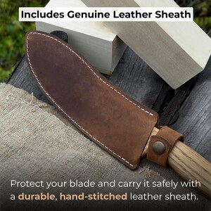 Skinning Knife. Razor Sharp Blade. Hand Forged From Hardened Carbon 52100 Steel, Ergonomic Ash Handle, With Leather Sheath. Bushcraft Knife. image 4