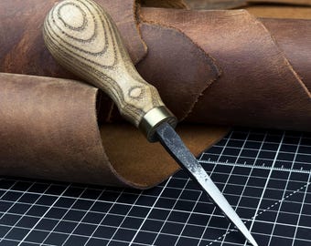 Leatherworking Awl, Sharp Needle. Hand Forged From Hardened Carbon 52100 Steel, Ash Handle. Leather Awl. Stitching Awl, Leather Work Tool