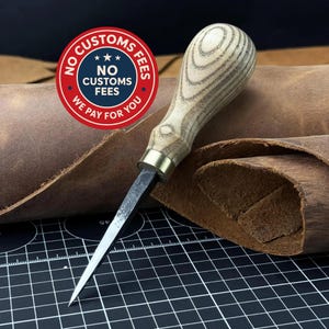 Leather Awl. Sharp Needle. Hand Forged From Hardened Carbon 52100 Steel, Ash Handle. Stitching Awl, Leatherworking Awl, Leather Work Tool