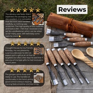 Wood Carving Gouges – Hand-Forged Sharp Carbon Steel Blades, Ergonomic Ash Wood Handles, Leather Roll, Spoon & Bowl Carving Tools image 10