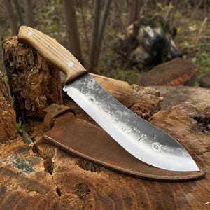 Skinning Knife. Razor Sharp Blade. Hand Forged From Hardened Carbon 52100 Steel, Ergonomic Ash Handle, With Leather Sheath. Bushcraft Knife. image 12