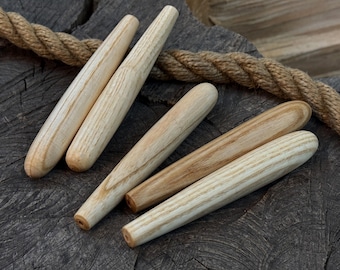 5-Piece Long Ash Wood Replacement Handle Set. Universal Cylindrical Handles for Carving Knives, Chisels, Gouges & Hand Tool Restoration.