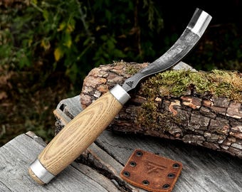 Hand Forged Carving Gouge, 52100 Carbon Steel, Curved Hollowing Gouge