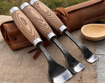 Forged Spoon Carving Gouges. Sharp Carbon Steel Blades, Ash Handles. Choose Your Size or Set of 3. Gouges for Bowl and Wood Carving.