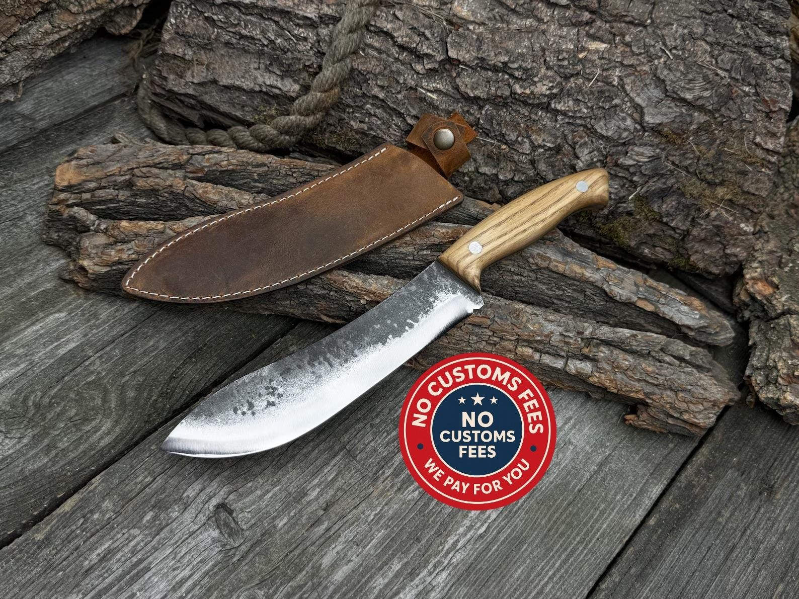 Skinning Knife. Razor Sharp Blade. Hand Forged From Hardened Carbon 52100 Steel, Ergonomic Ash Handle, With Leather Sheath. Bushcraft Knife.