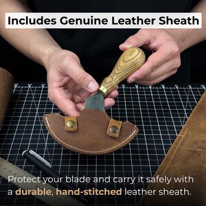Leather Round Knife (Half Moon). Razor Sharp Blade. Hand Forged From hardened Carbon 52100 Steel, Ergonomic Ash Handle, with Leather Sheath image 5