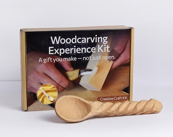 Beginner Spoon Carving Kit – DIY Whittling Set with Hook Knife, Tools & Spoon Blanks and Video Instructions – Woodworking Gift