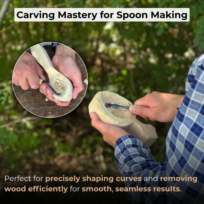 Forged Hook Knife for Wood Carving. Sharp Carbon Steel Blade, Ash Wood Handle, Leather Sheath. Beginners Knife for Carving Spoons, Bowls. image 7