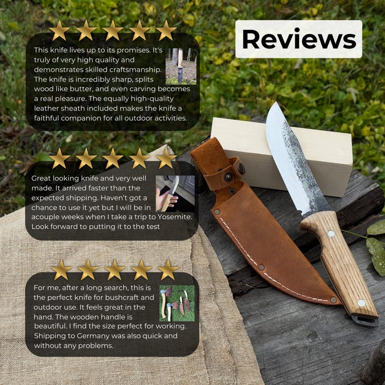 Bushcraft Knife, Hand Forged 52100 Carbon Steel, Camping Tool, Hunting Blade image 10
