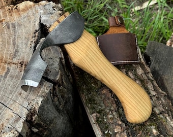 Hand Forged Bowl Carving Adze for Wood Carvers, 52100 Carbon Steel, Woodworking Small Axe