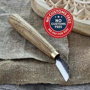 Small Chip Carving Knife. Razor Sharp Blade. Hand Forged from Hardened Carbon Steel, Ash Wood Handle. Wood Carving Knife. Geometric Carving
