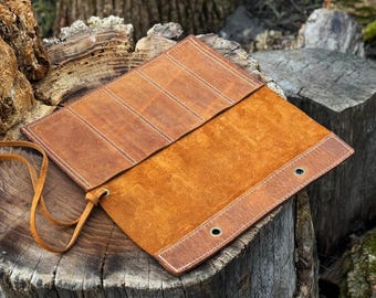 Genuine Leather Chisel Case with 5 Pockets. Leather Crazy Horse. Tool Storage Bag. Roll for Chisels, Knives and Garage Tools. Gift For Him