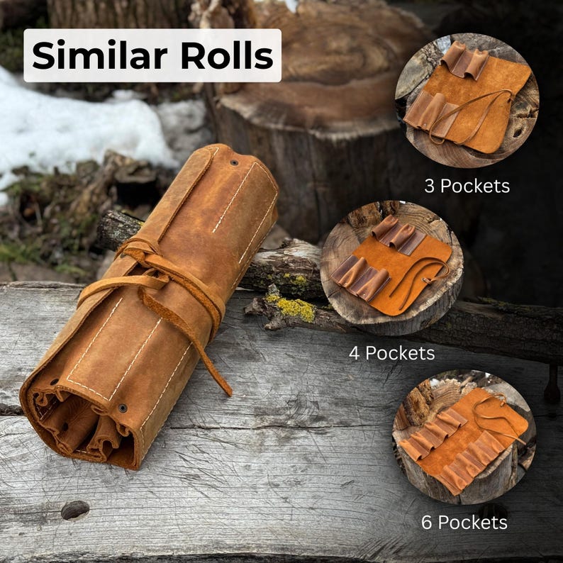 Genuine Leather Tool Roll with 8 Pockets. Universal Leather Crazy Horse. Tool Storage Bag. Roll for Chisels, Gouge, Knives and Garage Tools image 12