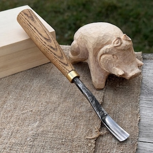 Forged Detail Carving Gouge for Wood Projects. Sharp Carbon Steel Blade, Ash Wood Handle. Wood Carving Chisel for Beginners and Carvers.