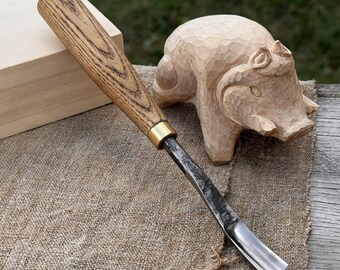 Forged Detail Carving Gouge for Wood Projects. Sharp Carbon Steel Blade, Ash Wood Handle. Wood Carving Chisel for Beginners and Carvers.