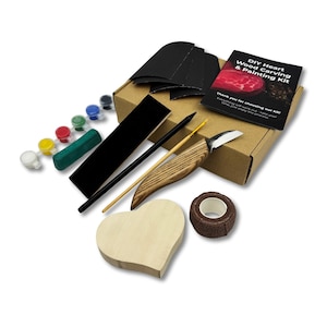 Beginner DIY Heart Wood Carving Kit – Whittling & Painting Hobby Set. Creative Handmade Gift with Video Instructions for Kids and Adults.