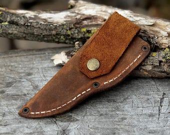 Leather Sheath for Knives with Belt Loop. Genuine Leather Crazy Horse. Sheath for Carving, Camping and Utility Knives. Universal Tool Sheath