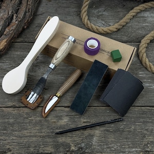 Spoon Carving Kit for Beginners. Sharp Hand Forged Carving Steel Knife, Ergonomic Handles. Wood Carving Tool Kit for Hobby. Gift for Him