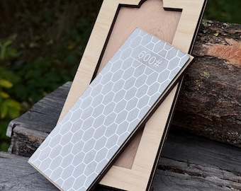 Diamond Sharpening Stone with Wooden Stand. 600 Grit. Whetstone for Knives, Chisels, Wood Carving and Woodworking Tool. Diamond Honing Plate