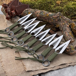 8-Piece Throwing Knife Set for Outdoor Recreation – Balanced (Not Sharpened) 52100 Carbon Steel Blades, Paracord Handles