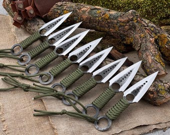 8-Piece Throwing Knife Set for Outdoor Recreation – Balanced (Not Sharpened) 52100 Carbon Steel Blades, Paracord Handles