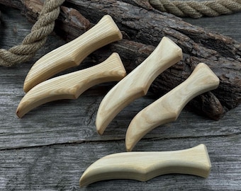 Set of 5 Ergonomic Ash Handles for Knives – Hand Carved Wooden Handles for Custom Knife Making, Carving Tools, and Outdoor Knives.