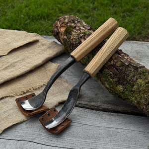 Hand Forged Bent and Spoon Gouges, 52100 Carbon Steel, Ash Handles, Carving Set