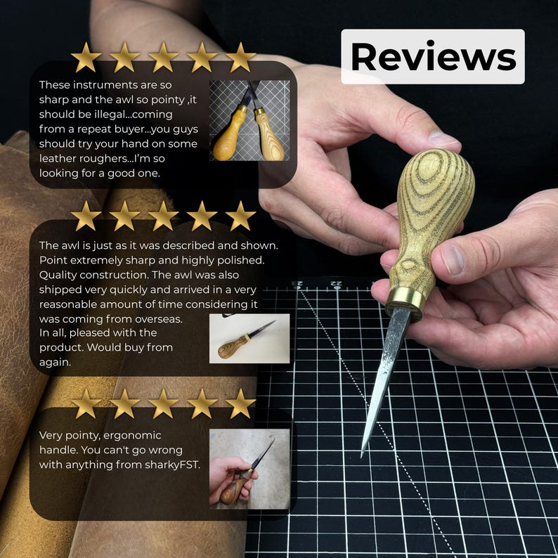 Leather Awl. Sharp Needle. Hand Forged From Hardened Carbon 52100 Steel, Ash Handle. Stitching Awl, Leatherworking Awl, Leather Work Tool image 9