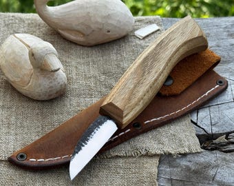 Hand-Forged Wood Carving Knife – Razor-Sharp Carbon 52100 Steel Blade, Ergonomic Ash Handle. Gift for WoodCarvers. Whittling Knife