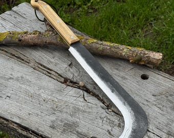 Camping Machete. Razor Sharp Blade. Hand Forged from Hardened Carbon 52100 Steel, Ergonomic Ash Handle, with Leather Sheath. Chopping Knife