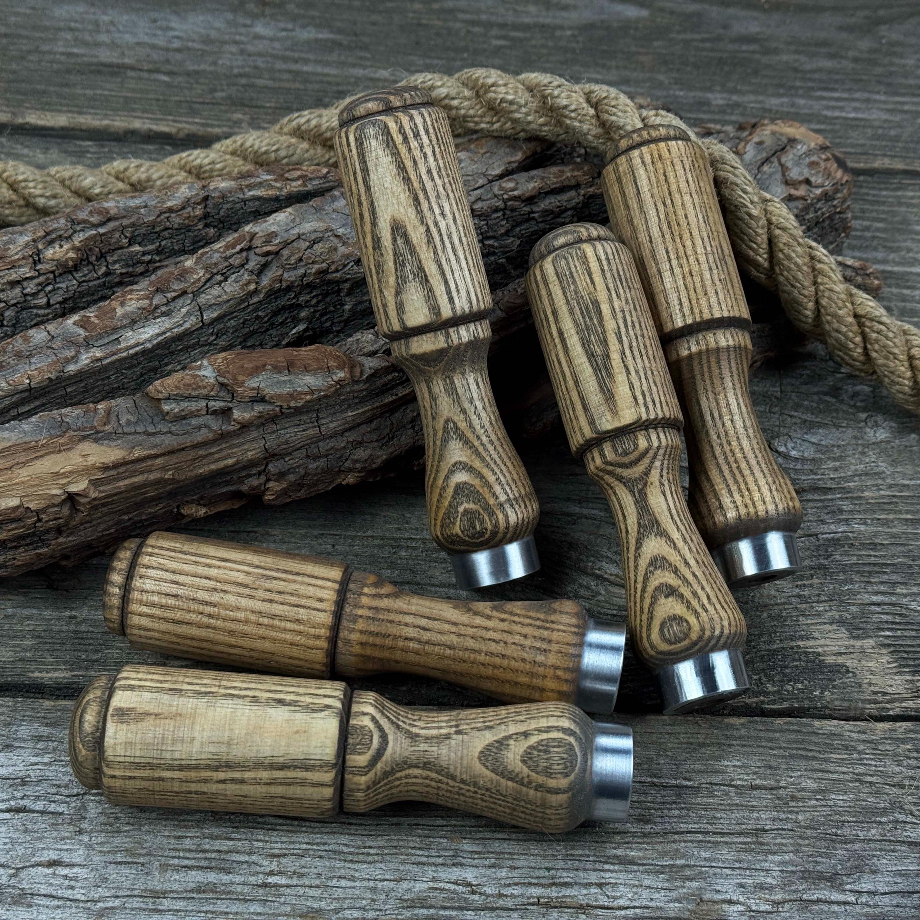 Set of 5 Handcrafted Ash Wood Handles With Aluminum Rings – Ergonomic ...