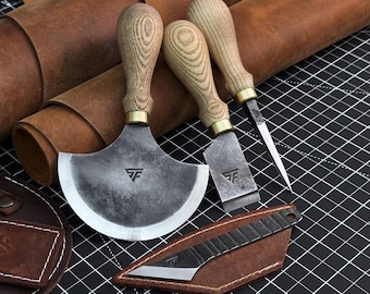 Professional Leather Tool Kit, Hand Forged 52100 Carbon Steel, Skiving Cutting and Stitching Tools