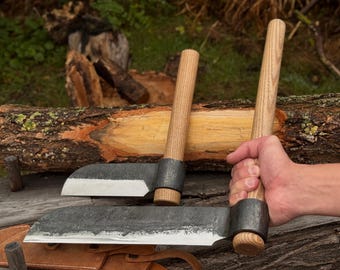 Wood Splitting Froes – 52100 Carbon Steel Blades, Ash Handles – Hand Forged Wood Splitter Tools. 2-Piece Bushcraft & Carpentry Froe Set.