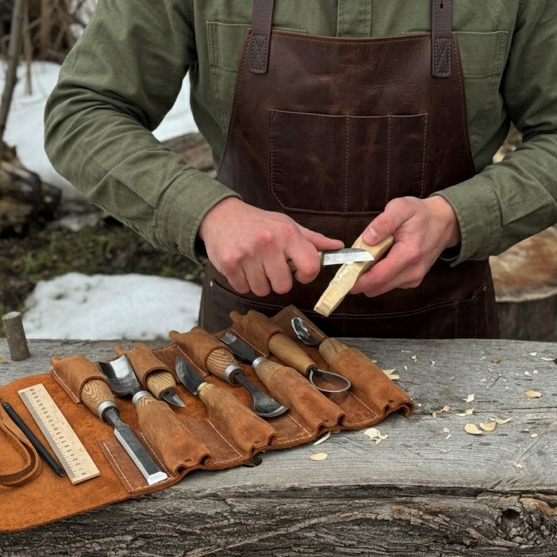 Genuine Leather Tool Roll with 8 Pockets. Universal Leather Crazy Horse. Tool Storage Bag. Roll for Chisels, Gouge, Knives and Garage Tools image 9