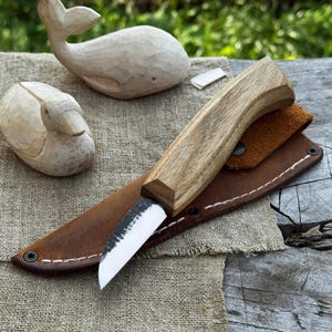 Hand-Forged Wood Carving Knife – Razor-Sharp Carbon 52100 Steel Blade, Ergonomic Ash Handle. Gift for WoodCarvers. Whittling Knife