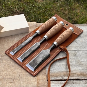 Wood Carving Chisels – Hand Forged 52100 Carbon Steel Blades, Ash Handles – Bevel Edge Chisels for Carving & Woodworking