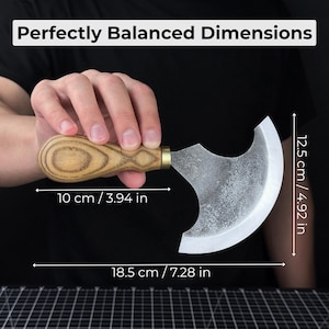 Leather Round Knife (Half Moon). Razor Sharp Blade. Hand Forged From hardened Carbon 52100 Steel, Ergonomic Ash Handle, with Leather Sheath image 6