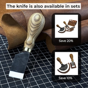 Straight Skiving Knife. Razor Sharp Blade. Leather Japanese Knife. Hand Forged from Hardened Carbon 52100 Steel, Ash Handle, with Sheath. image 10