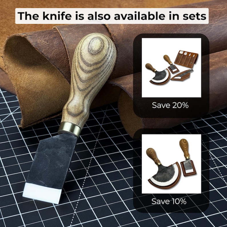 Straight Skiving Knife. Razor Sharp Blade. Leather Japanese Knife. Hand Forged from Hardened Carbon 52100 Steel, Ash Handle, with Sheath. image 10