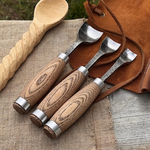 Hand-Forged Spoon Carving Gouges – Choose Your Size or Set of 3 – Sharp Carbon Steel Blades, Ergonomic Ash Handle, Spoon & Wood Carving Tool