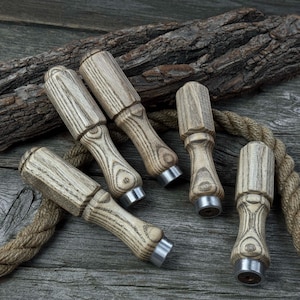Replacement Wooden Handle Set. Ergonomic Ash Wood Handles, Aluminum Rings. Handles for Carving Chisels, Gouges, Drawknives