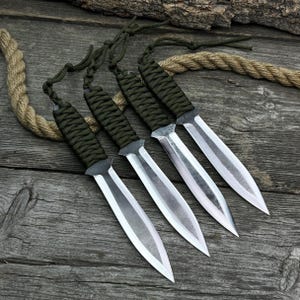 Hand-Forged Set 4-Piece Throwing Knife for Outdoor Recreation. Carbon Steel Blades, Handles Wrapped With Paracord. Knives for Camping.