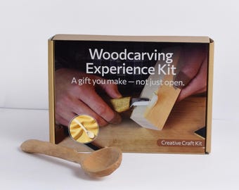 DIY Spoon Carving Kit for Beginners – Whittling Kit with Spoon Blanks, Pattern & Video Guide – Creative Woodworking Gift