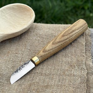 Small Chip Carving Knife. Sharp Blade. Hand Forged From Hardened Carbon 52100 Steel, Ergonomic Ash Handle. Wood Carving Knife. Detail Knife.
