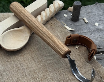 Large Hook Knife for Spoons, Bowls Carving, 52100 Carbon Steel, Forged Wood Carving Tool