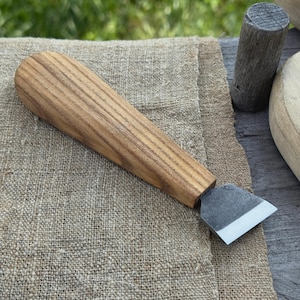 Chip Carving Knife for Wood Projects. Hand-Forged Carbon 52100 Steel Blade. Ash Wood Handle. Beginners Sharp Knife for Detail Carving.