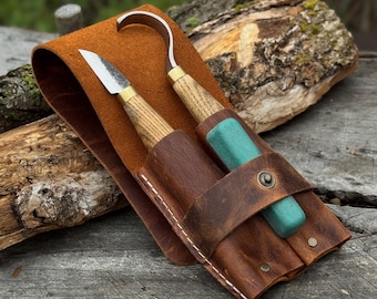 Holzschnitzmesser-Set - Hakenmesser und Schnitzmesser für Löffelschnitzerei, skulpturale Holzarbeiten. Handgeschmiedete Werkzeuge.