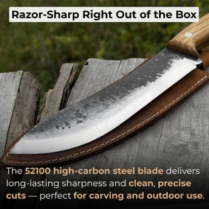 Skinning Knife. Razor Sharp Blade. Hand Forged From Hardened Carbon 52100 Steel, Ergonomic Ash Handle, With Leather Sheath. Bushcraft Knife. image 2