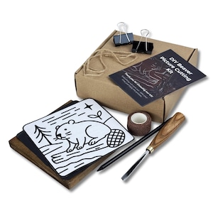 Biber Holzschnitzset für Anfänger | DIY Wall Art Set mit V-Chisel & Video Anleitung | Fun Family Craft Geschenk für Kinder, Erwachsene, Hobbyisten